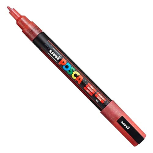 Faber-Castell Uni-Ball 186580 - Marcatore Posca Con Punta Tonda Fine, Rosso Glitterato