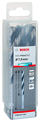 Bosch Accessories 2608577247 Hss Pointteq (7,9 X 75 X 117 Mm) - Set Da 10 Pezzi Di Punte Elicoidali Per Trapano Per Metallo, Acciaio, Fusione O Plasti