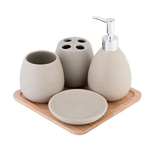 Axentia Avignon Set Accessori Bagno, Ceramica, Marrone, Ca. 23 X 30 X 11 Cm, 5 Unità