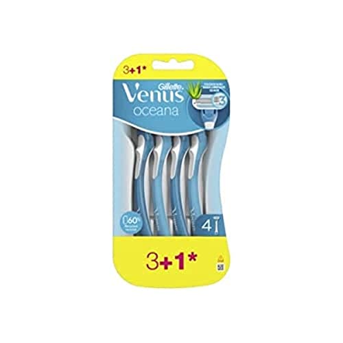 Gillette Venus Oceana Rasoio Donna 3 Lamette Di Ricambio + 1 Gratis (Da 3 Lame), Rasatura Liscia Con Striscia Idratante Aloe Vera, Usa E Getta, Idea R