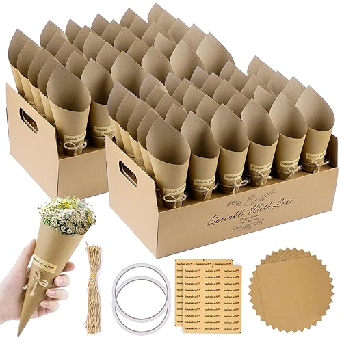 Vorhot 60 Pezzi Coni Portariso Matrimonio, Kraft Coni Riso Matrimonio Con 2 Portacoriandoli, Coni Portariso Portaconfetti Per Matrimonio Nozze Comunio