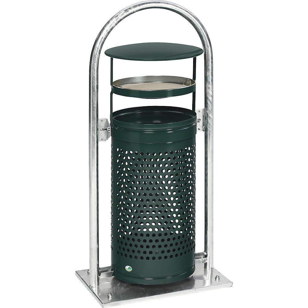 VAR Cendrier combiné avec arceau et toit, capacité 65 l, l x h x p 580 x 1145 x 380 mm, vert mousse