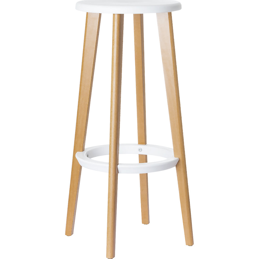 Tabouret de bar WOODY, avec pieds en bois, lot de 2, blanc