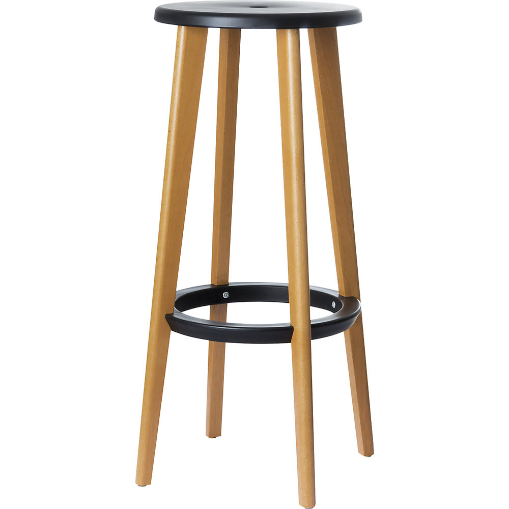 Tabouret de bar WOODY, avec pieds en bois, lot de 2, noir