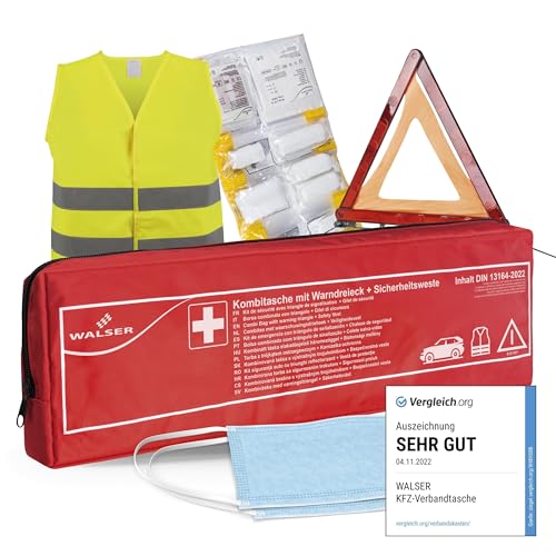 Walser Kit Di Pronto Soccorso Auto, Kit Di Pronto Soccorso Auto 2024 Con Triangolo Di Soccorso E Gilet Ad Alta Visibilità, Vincitore Della Comparazion