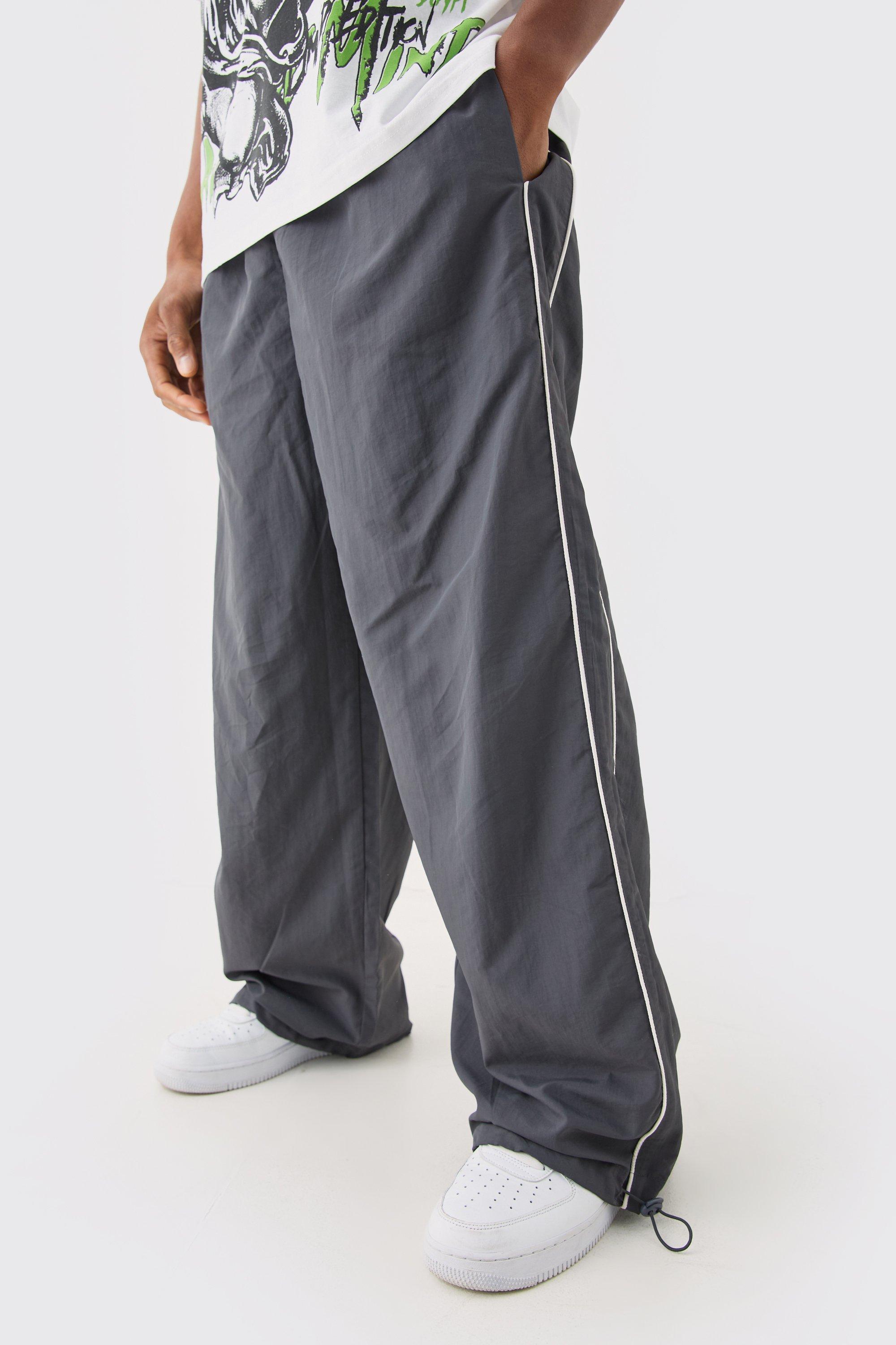 Elastic Waist Side Stripe Parachute Pants, Grigio