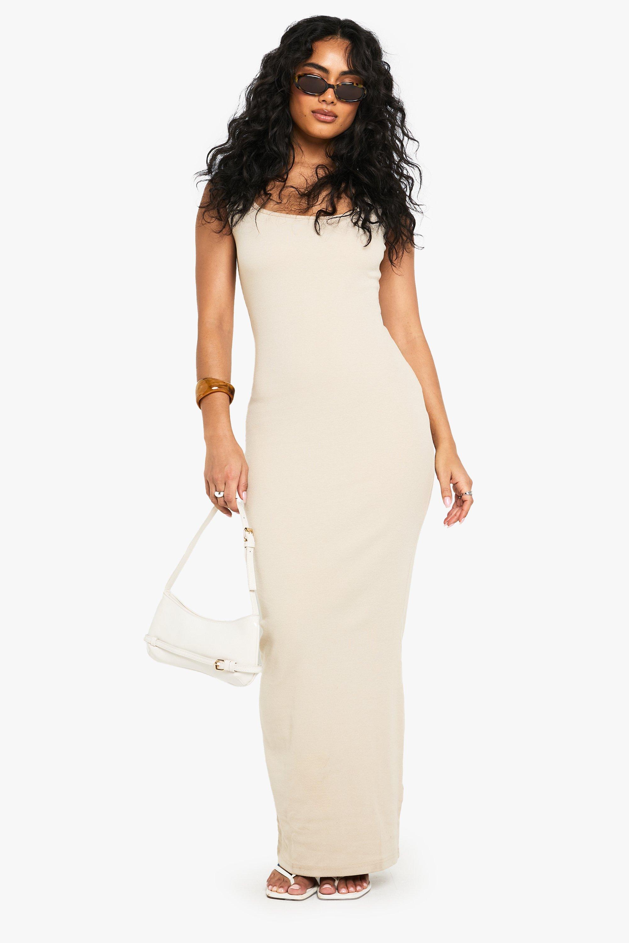 Basic Rib Scoop Maxi Dress, Beige
