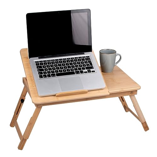 Tavolo Per Computer Portatile Regolabile - 21,5 X 27,5 Cm - Con Porta Bevande E Slot Per Tablet - Bambù