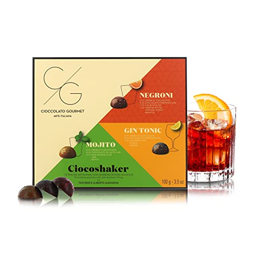 Cg Ciocoshaker: Scatola Da 18 Praline Con Ripieno In 3 Gusti Alcolici, Cioccolatini Artigianali Gourmet In Confezione Regalo, 100 Grammi