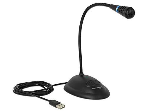 Delock 65871 - Microfono A Condensatore Usb A Collo Di Cigno Per Computer E Notebook, Plug & Play, Ideale Per Giocare, Podcast, Skypes E Canto, Nero