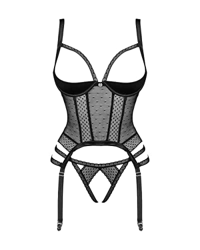 Obsessive Corsetto Erotico Trasparente Coppa Aperta Lanelia, Nero,M/L