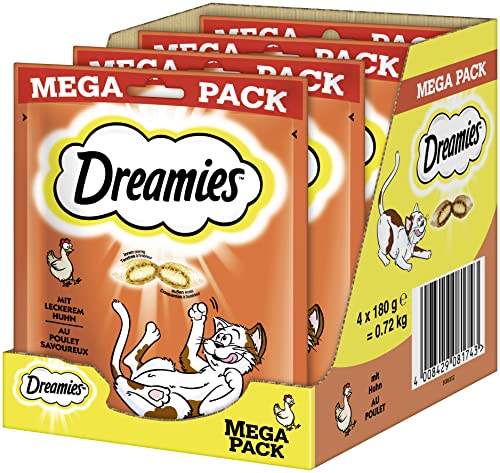 Dreamies Classico Snack Per Gatti Con Pollo – Deliziosi Per Gatti Con Consistenza Croccante E Ripieno Cremoso – 4 X 180 G