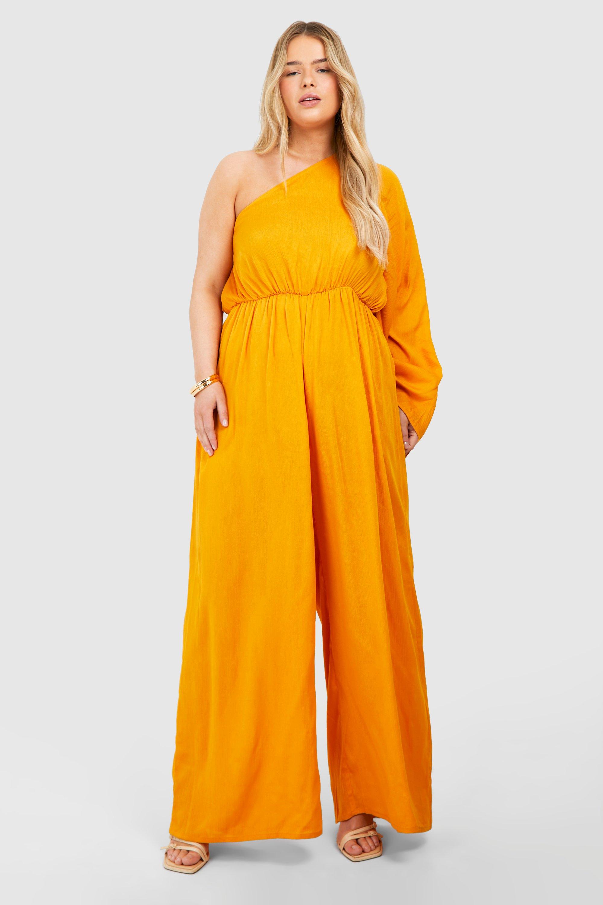 Plus Flare Sleeve Cheesecloth Jumpsuit, Arancio