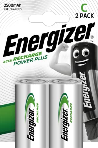 Energizer 633001 Batterie Ricaricabili C, Recharge Power Plus, Confezione Da 2, Grigio