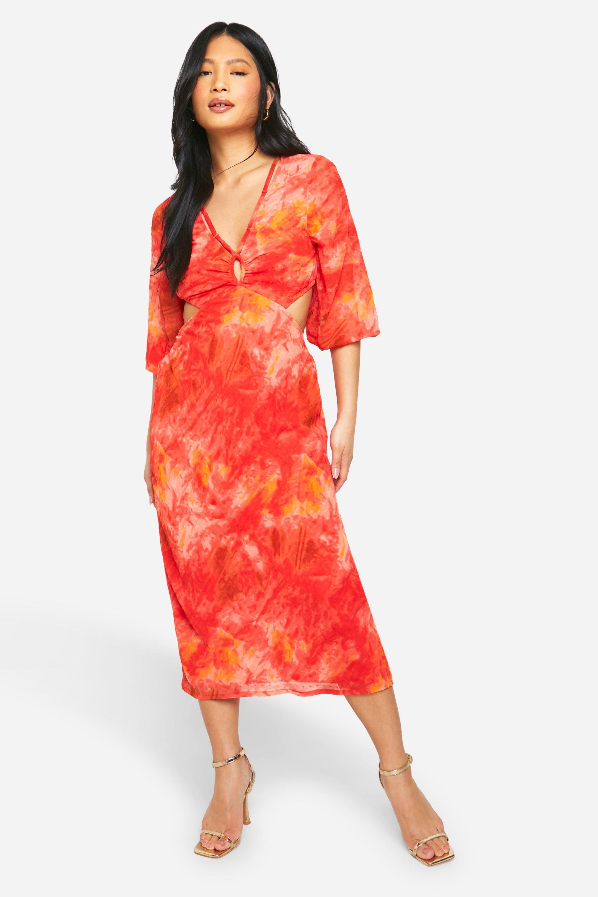 Petite Printed Chiffon Midaxi Dress, Rosso