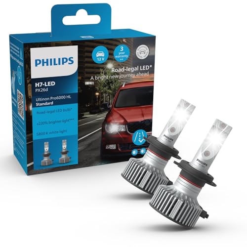 Philips Ultinon Pro6000 Standard H7-Led, Lampadina Led Per Illuminazione Anteriore Automobilistica Omologata*, Fino Al 220% Di Luminosità In Più**, 5.