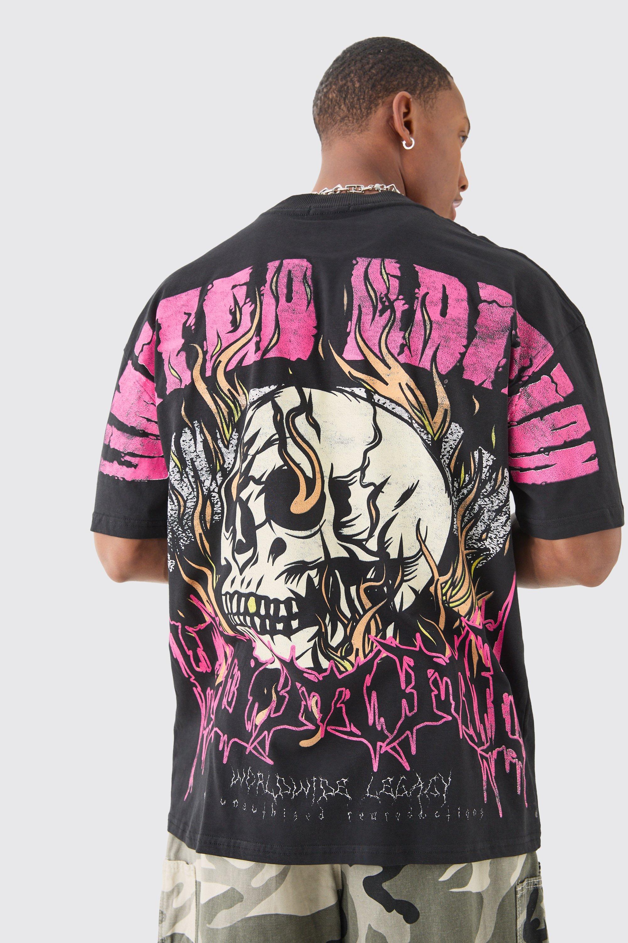 Oversized Extended Neck Over The Seam Gothic T-shirt, Nero