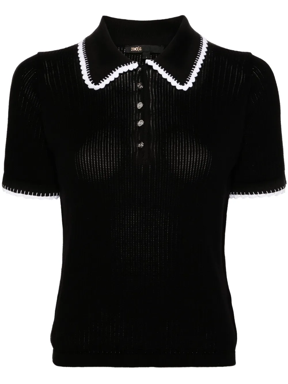 Maje crochet-trim knitted polo top - Nero