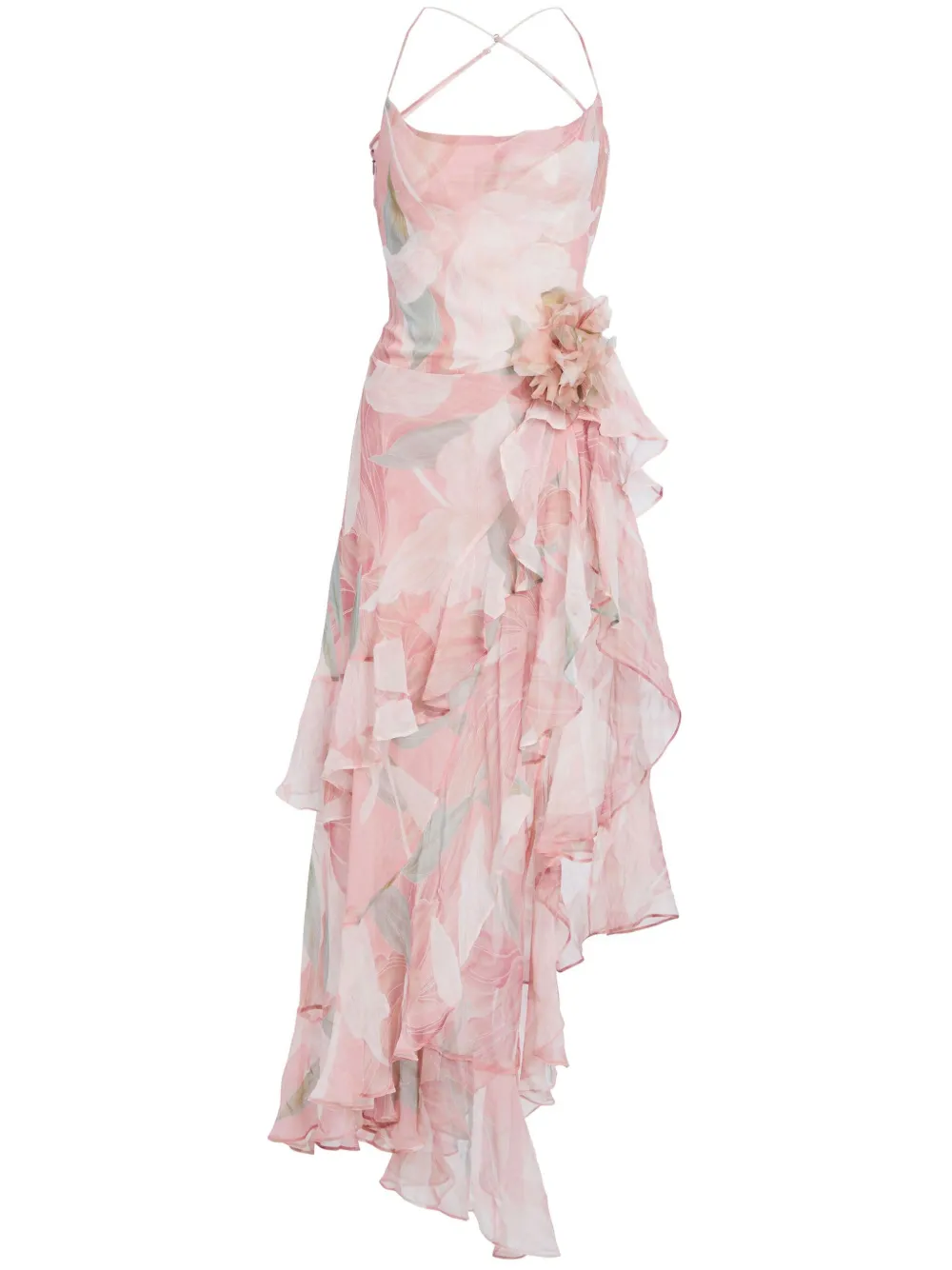 Retrofete Samara floral-print ruffled silk dress - Rosa