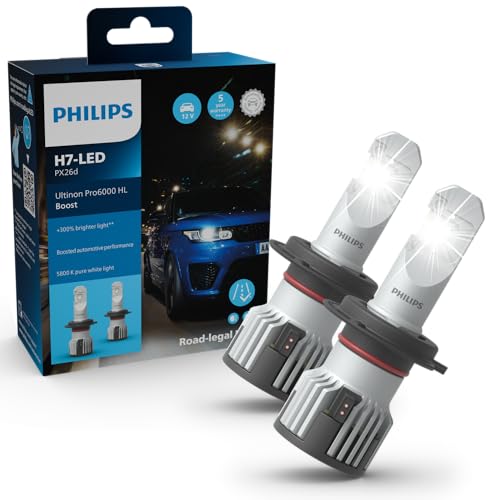 Philips Automotive Lighting Ultinon Pro6000 Boost H7 Led Boost Lampada Led Omologata, 300% Più Luminosa, 5.800K, Design Compatto, Set Di 2