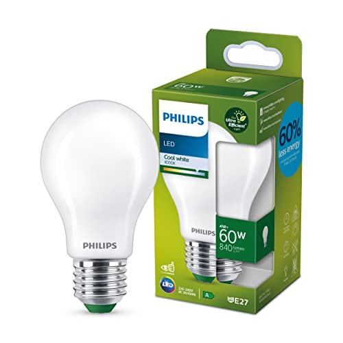 Philips Led Lampadina Goccia Vetro Smerigliato Classe A, 60W, E27, Luce Bianca Fredda, Non Dimmerabile