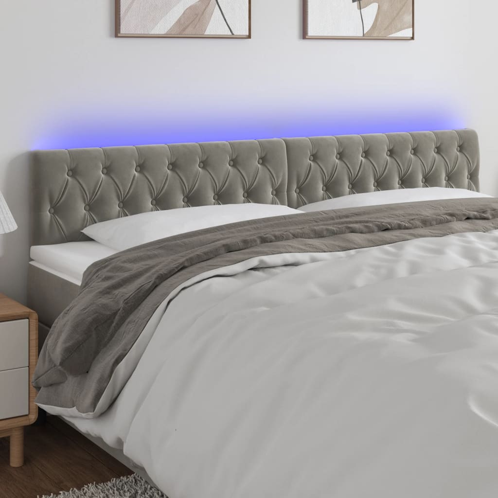 vidaXL Tête de lit à LED Gris clair 180x7x78/88 cm Velours