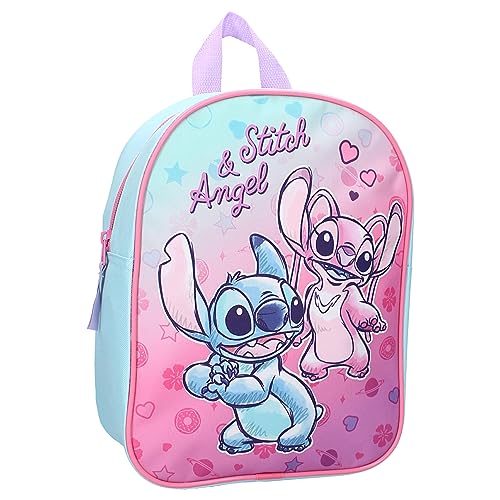 Zaino Stitch E Angel Hello Cutie Da Disney Lilo & Stitch - Zainetto Per Bambini | Scuola | Asilo - Colore Rosa - Dimensioni 29X22X9Cm