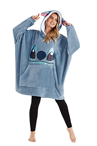Disney Felpa Donna Ragazza Felpa Coperta Oversize Pile Taglia Unica Stitch (Blu)