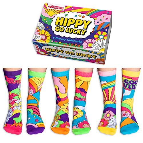 United Oddsocks Hippy Go Lucky Box Of 6 Odd Socks For Ladies - Uk 4-8 Eur 37-42