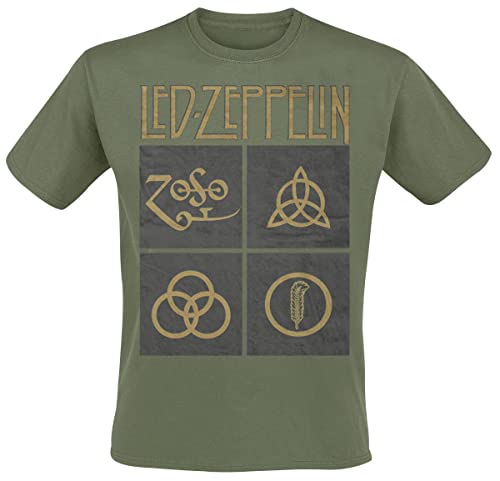 Led Zeppelin Green Symbols Uomo T-Shirt Verde Oliva Xxl 100% Cotone Regular