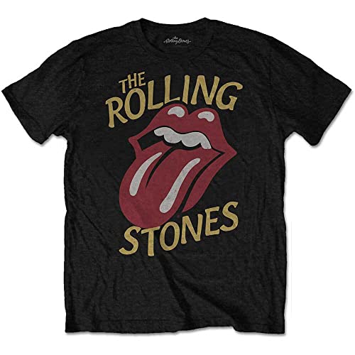 The Rolling Stones Vintage Typeface T-Shirt, Nero (Black Black), Large Uomo