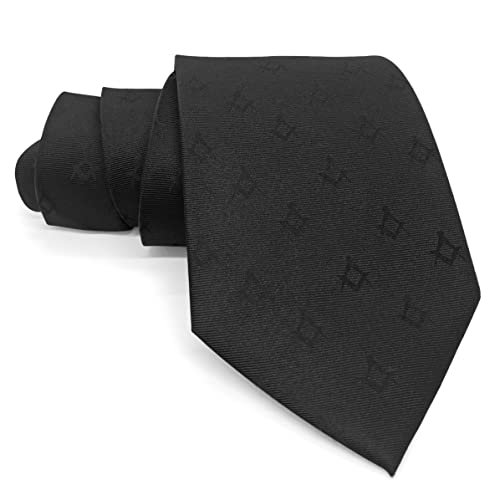 The Masonic Collection - Cravatta Nera Massonica - Realizzata In Seta/Poliestere Di Alta Qualità - Fatto A Mano - Design Massonico Quadrato E Bussola