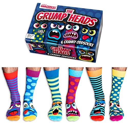 United Oddsocks Grump Heads Box Of 6 Odd Socks For Men - Uk 6-11, Eur 39-46, Us 6½-11½