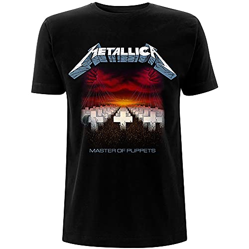 Metallica Master Of Puppets Tracks_Men_Bl_Ts: L T-Shirt, Nero (Black Black), Large Uomo