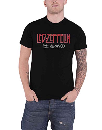 Led Zeppelin Ledzeppelin_Logo & Symbols_Men_Bl_Ts: S T-Shirt, Nero (Black Black), Small Uomo
