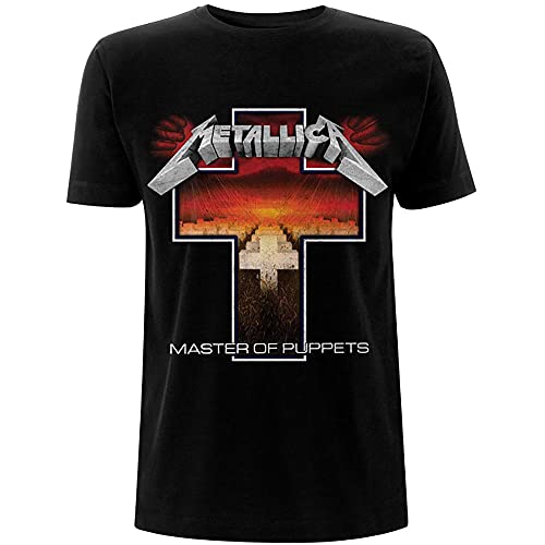 Metallica Master Of Puppets Cross_Men_Bl_Ts: L T-Shirt, Nero (Black Black), Large Uomo