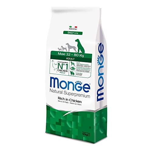 Monge Natural Superpremium Adult, Per Di Tutte Le Razze (Cibo Secco Per Cani Tra 32 E 80 Kg, Con Pollo, Molto Ricco Di Fibre E Vitamine, 12 Kg)