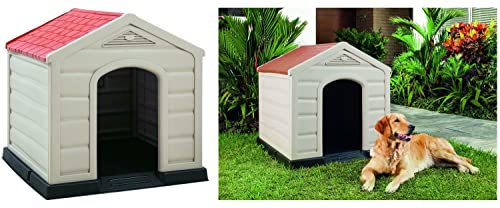 Happy House Cuccia Per Cani In Resina Plastica Doggy Taglia Grande Large 90X92X89 Cm Beige Con Tetto Rosso