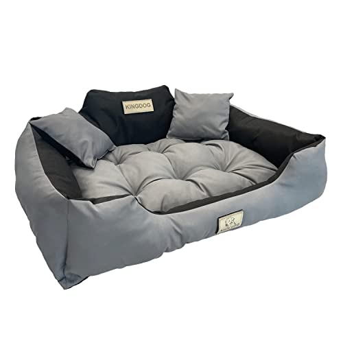 Kingdog Letto Per Cani E Gatti Cuccia Due Cuscini Divano Per Animali Lavabile E Impermeabile (L 100X75Cm, Grigio Scuro)