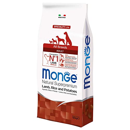 Monge Natural Superpremium Adult, Per Cani Per Tutte Le Razze (Cibo Secco Con Agnello, Riso E Patate, Molto Ricco Di Fibre E Vitamine, 12 Kg)