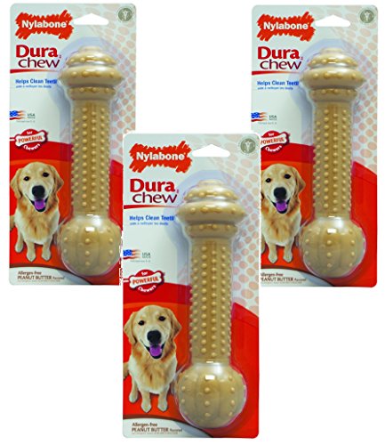 Nylabone Durachew Barbell Peanut Butter Large Dental Toy For Dogs - 3 Pack