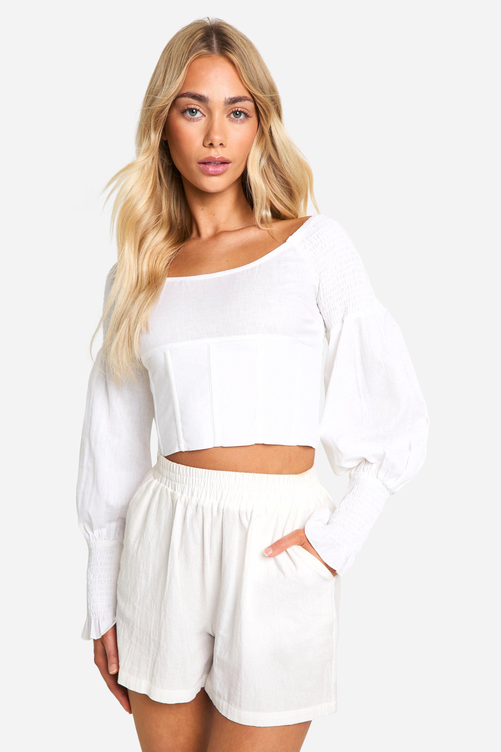 Shirred Corset With Boning, Bianco
