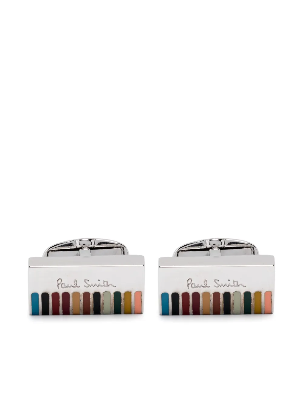 Paul Smith logo-engraved striped cufflinks - Argento