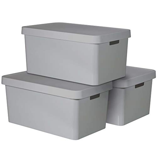 Curver Infinity - Set Di 3 Scatole Con Coperchio, 45 L, Grigio Chiaro
