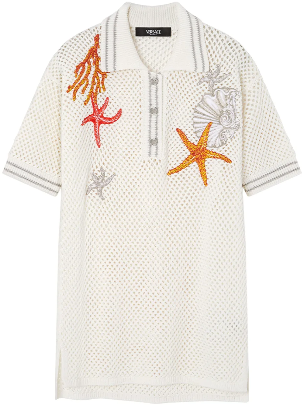 Versace starfish-embroidered knitted polo shirt - Bianco