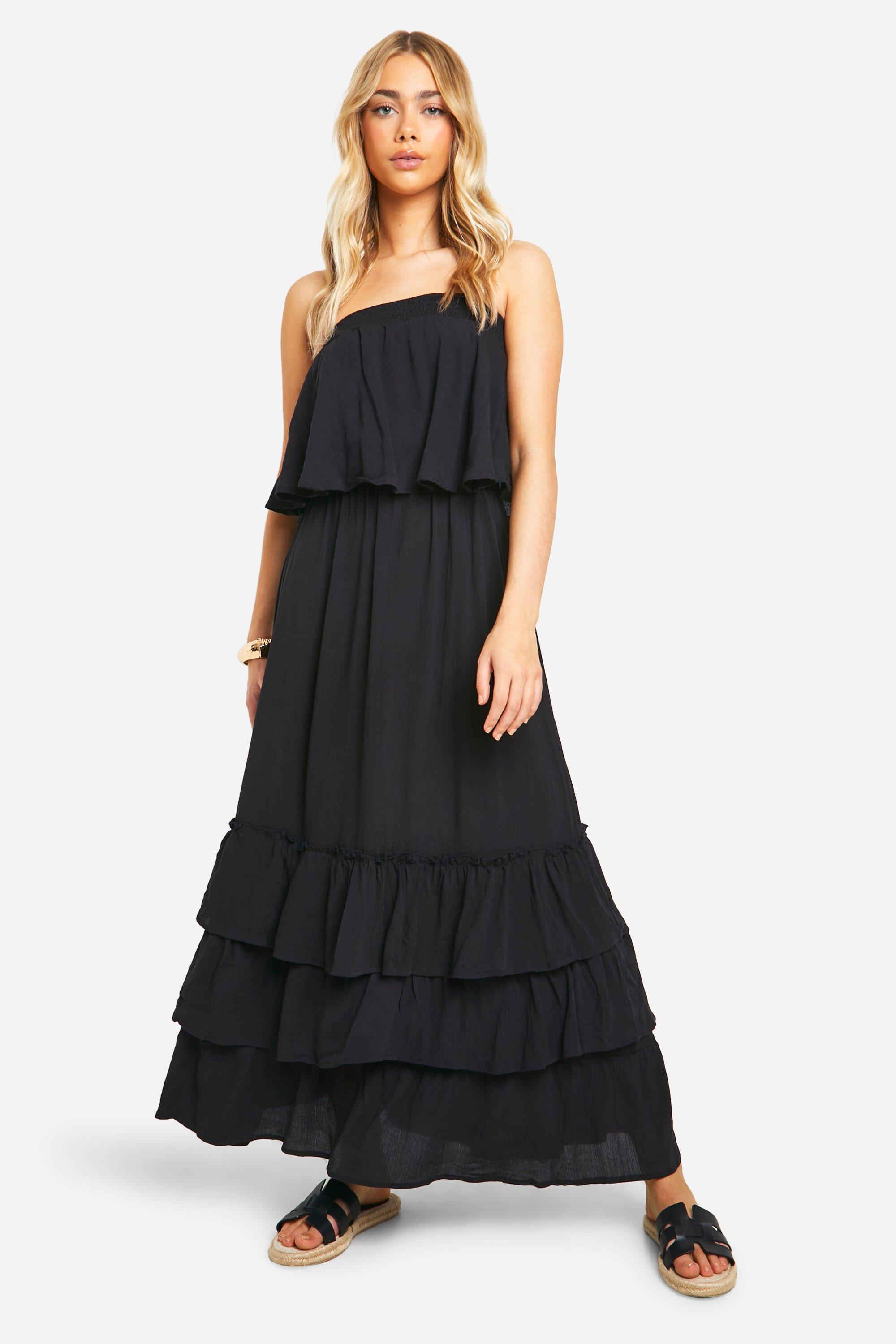 Bandeau Ruffle Maxi Dress, Nero