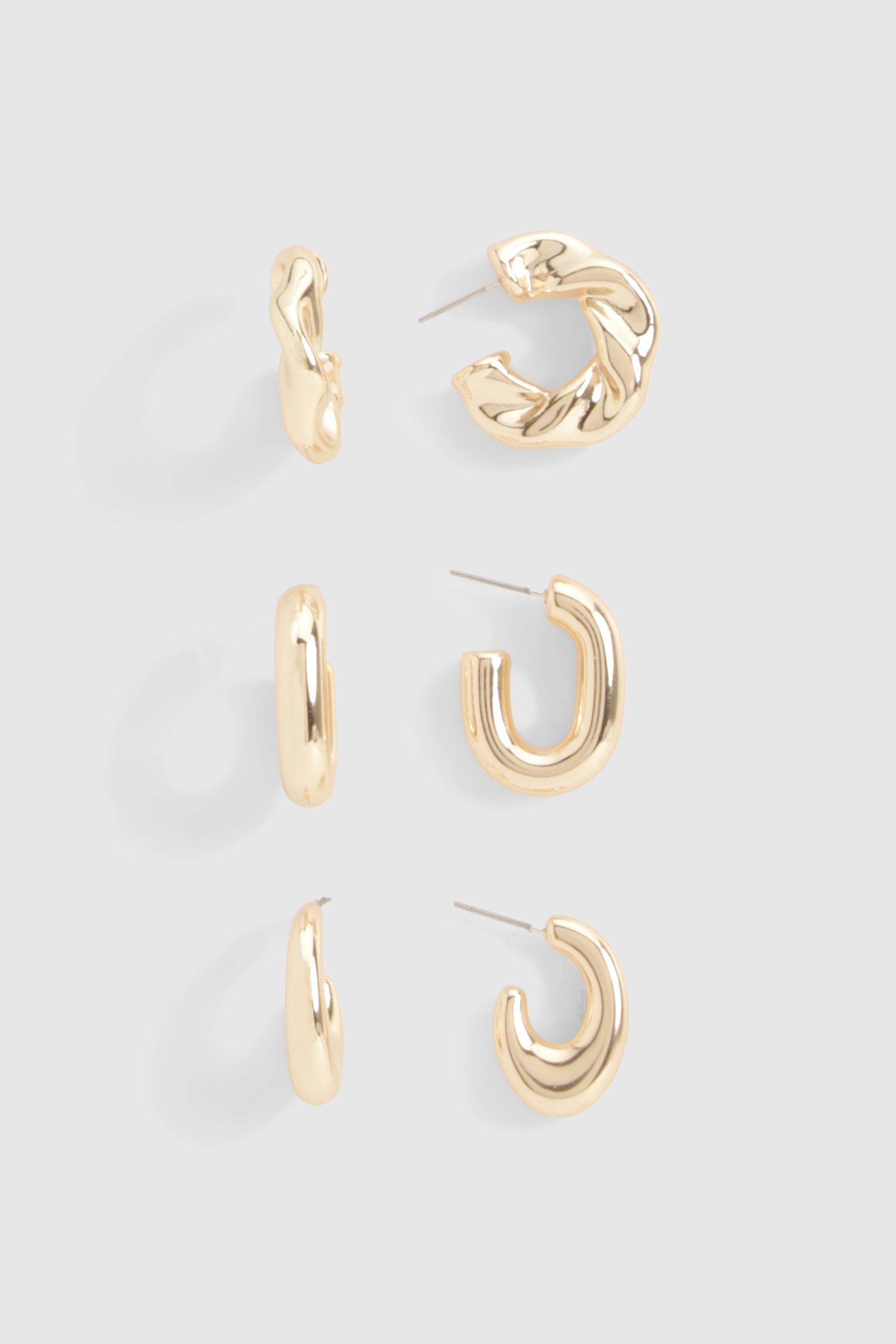 Gold Chunky Hoop Multipack Earrings, Metallics