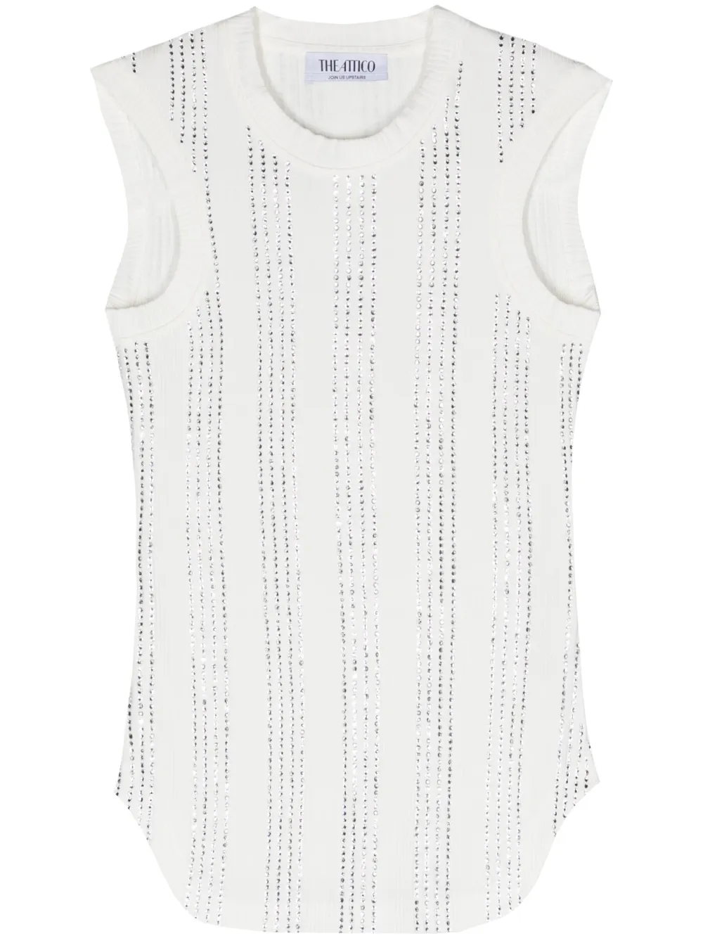The Attico ATTICO REESE SLEEVELESS CRYSTAL OVERSIZE TOP WHITE - Bianco