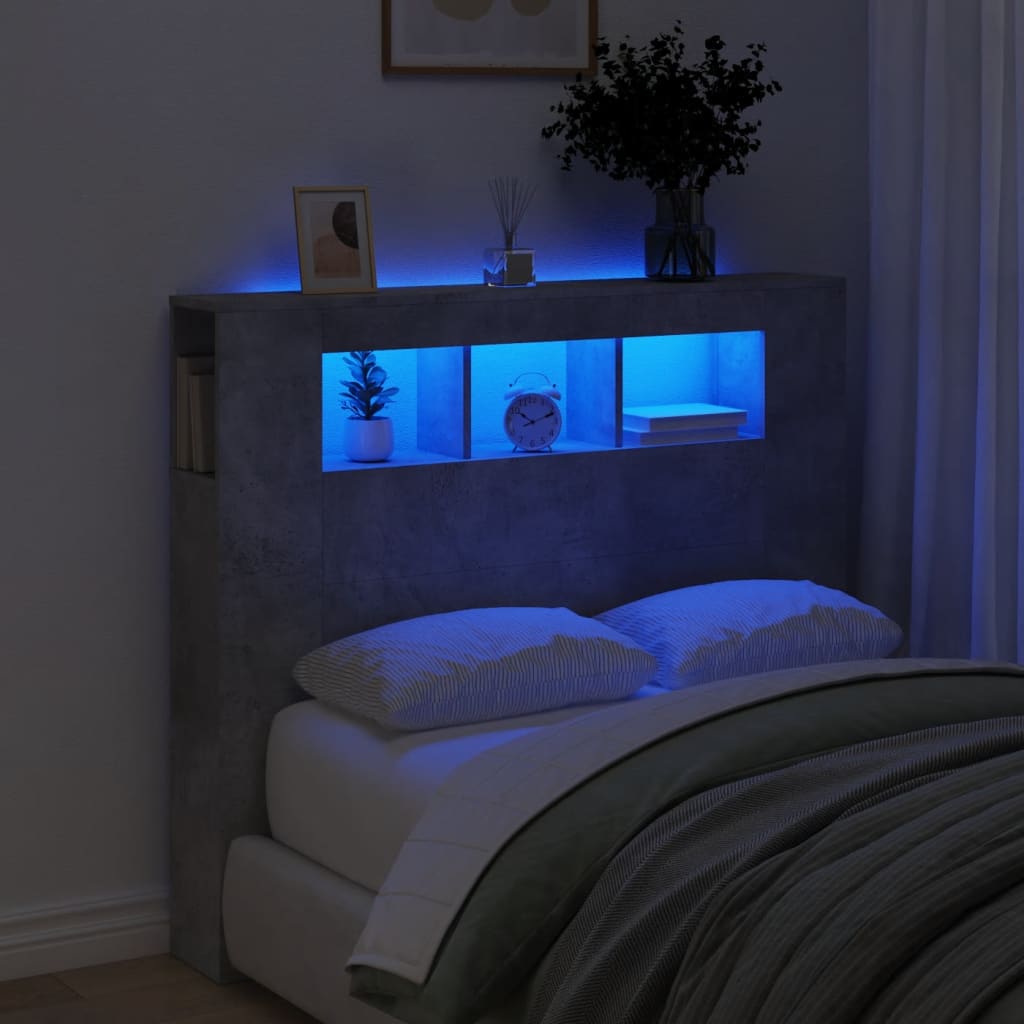 vidaXL Tête de lit à LED gris béton 120x18,5x103,5cm bois d'ingénierie