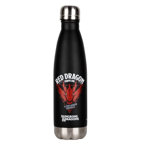 Borraccia Isolante Konix Dungeons & Dragons, In Acciaio Inossidabile, 500 Ml, Motivo Red Dragon, Nera